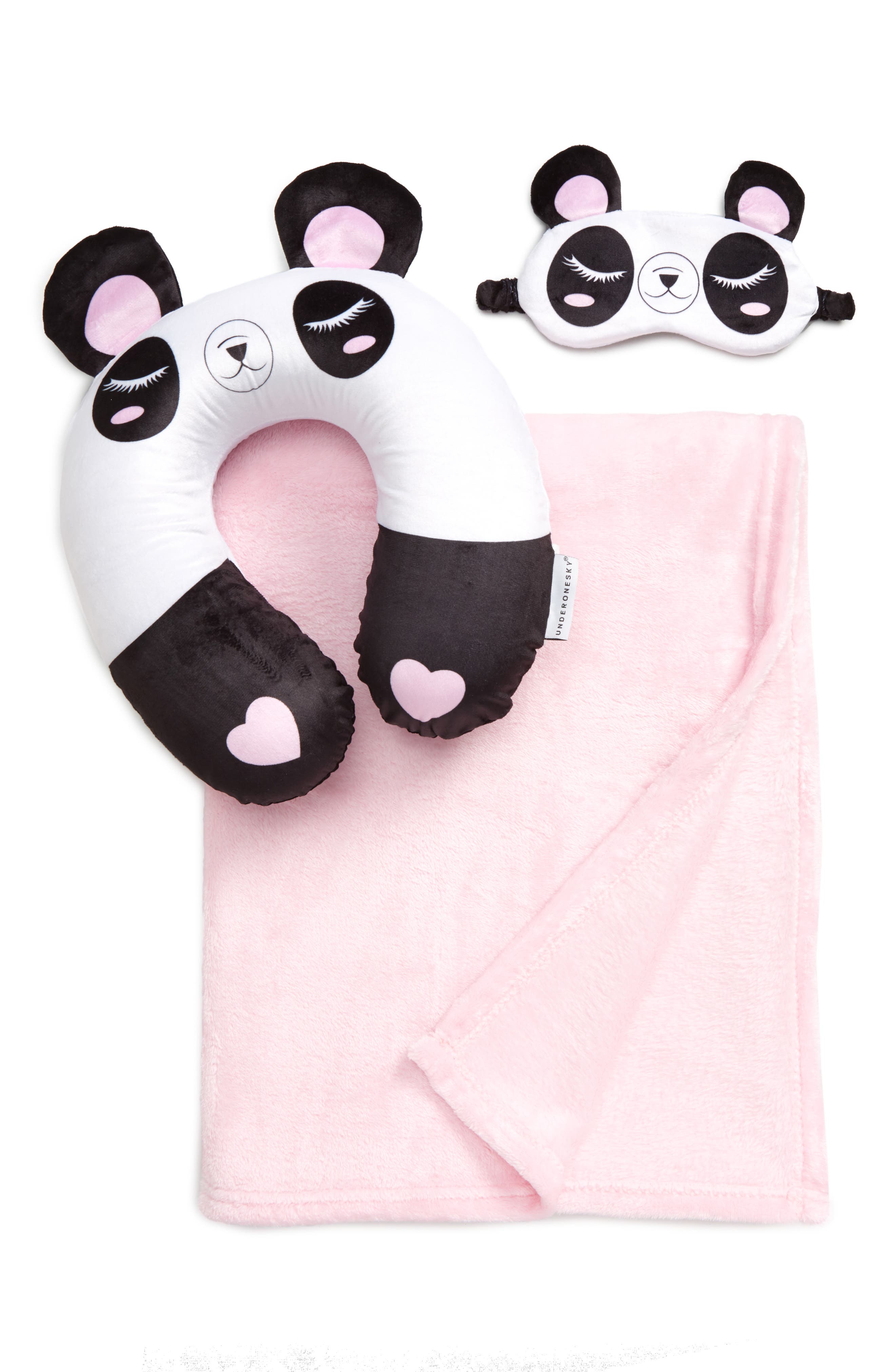 Under One Sky Panda Travel Pillow Sleep Mask Blanket Set Kids