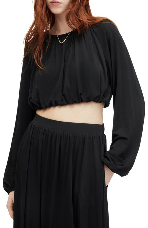 AllSaints Casandra Long Sleeve Crop Top in Black at Nordstrom, Size 12 Us