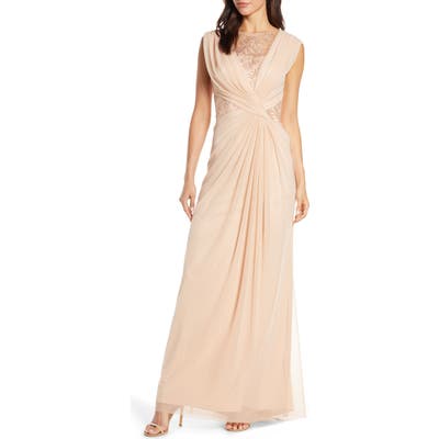 Tadashi Shoji Mesh & Corded Lace Gown, Pink