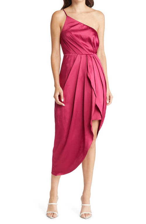 Lulus Law of Attraction On-Shoulder Satin Cocktail Dress in Bright Pink