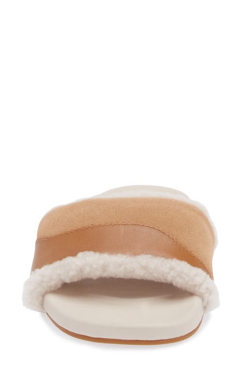 Olukai Hō‘ala Genuine Shearling Slide Sandal In Tan/puka
