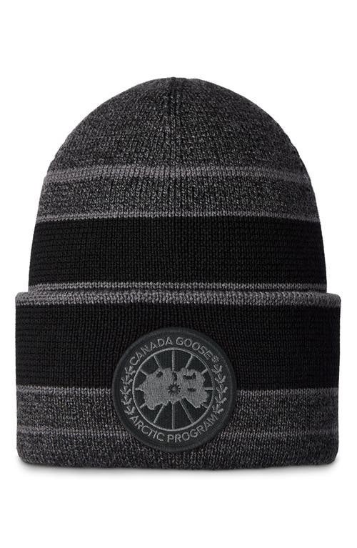 Canada Goose Arctic Heritage Stripe Merino Wool Toque Beanie in Black Disc Stripe Smart Closet