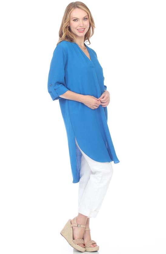 Shop Rain And Rose Notched Neck Tunic Blouse In Cobalt