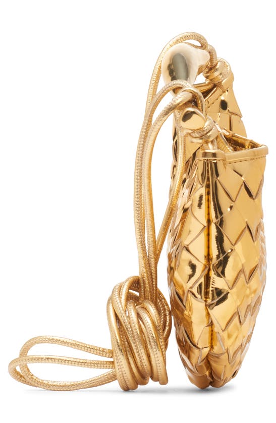 Shop Bottega Veneta Mini Sardine Intrecciato Crossbody Bag In Gold/ Brass