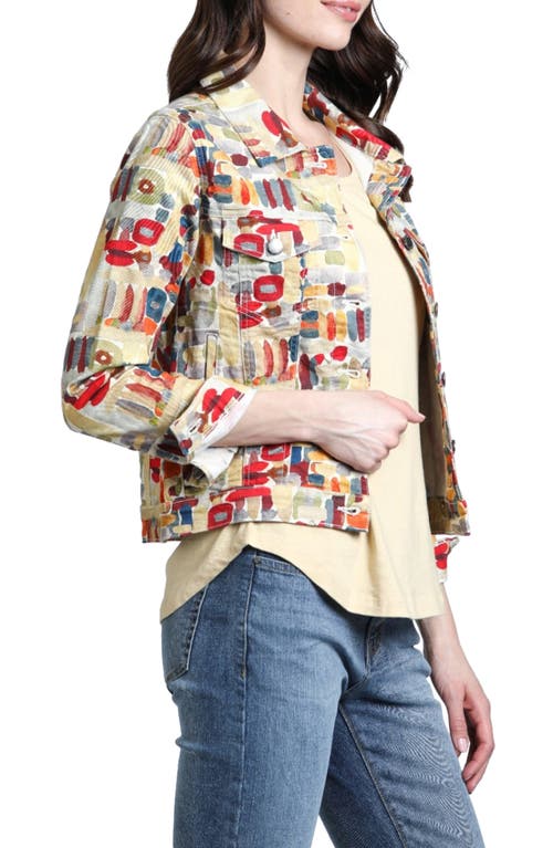 Shop Apny Abstract Print Denim Jacket In Yellow Multi