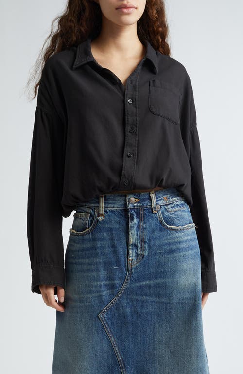 R13 Crossover Bubble Crop Button-Up Shirt Overdyed Black at Nordstrom,