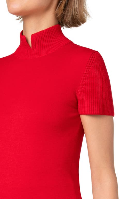 Shop Akris Punto Short Sleeve Wool Mock Neck Sweater In Lipstick