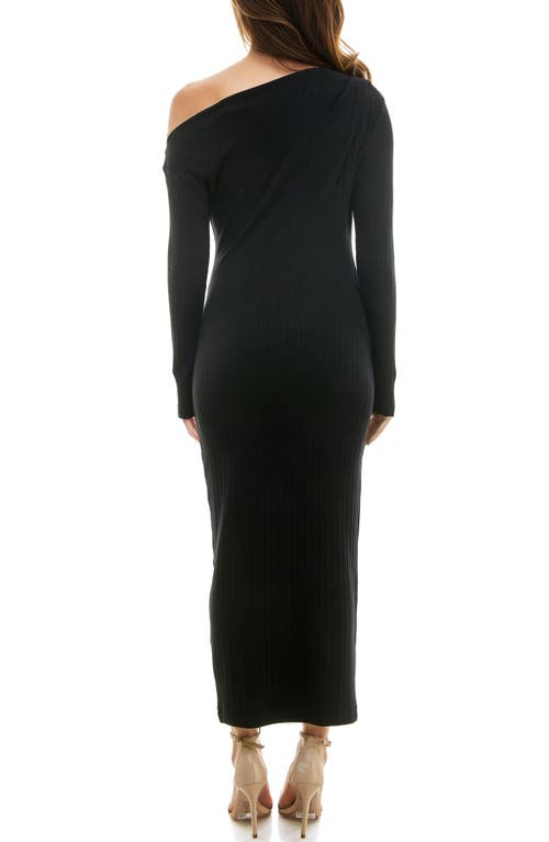 Shop Socialite One-shoulder Long Sleeve Rib Body-con Dress In Black