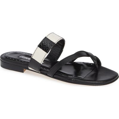 Manolo Blahnik Susa Genuine Snakeskin Sandal - Black