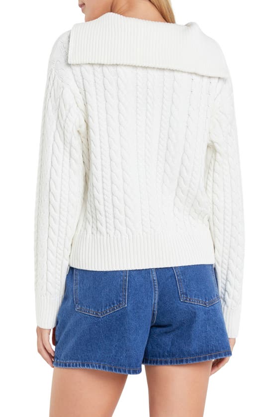 Shop English Factory Quarter Zip Cable Knit Cotton Sweater In Ivory