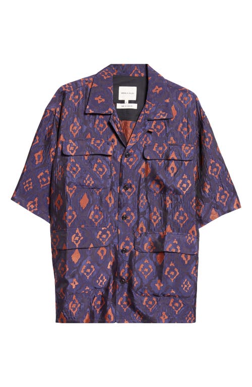 Shop Nicholas Daley Abstract Ikat Jacquard Camp Shirt In Navy/ginger