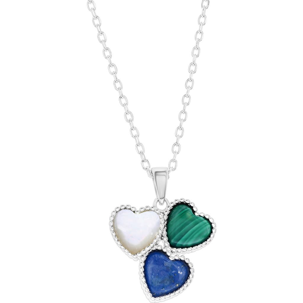 Simona Sterling Silver Clustered Heart Pendant Necklace In Lapis/mop/malachite
