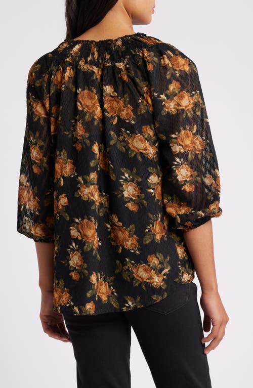 Shop Bobeau Floral Smock Neck Top In Curry/olive Floral