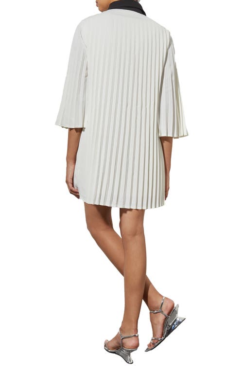 Shop Ming Wang Pleated Mini Shirtdress In White/black