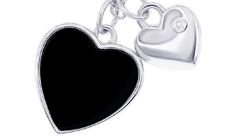 Shop Simona Onyx Heart Charm Necklace In Silver