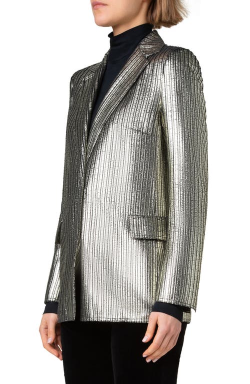 Akris Punto Gold Laminated Corduroy Blazer Jacket In Black-gold