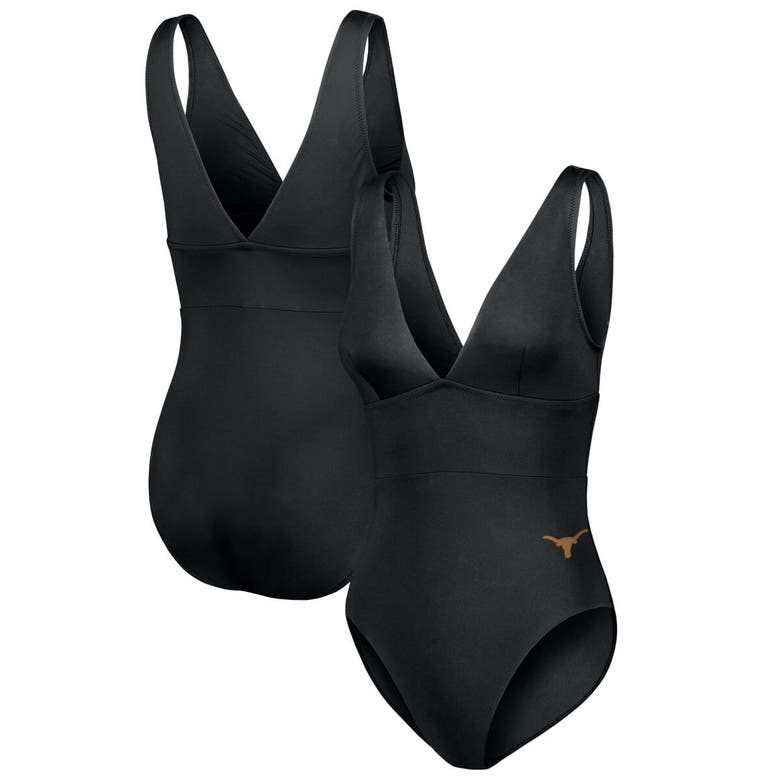Tommy Bahama Black Texas Longhorns Palm Modern V-neck One-piece Swimsuit
