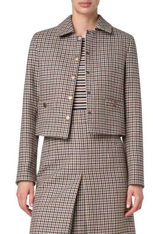 AKRIS PUNTO AKRIS PUNTO HOUNDSTOOTH SHETLAND WOOL TWEED CROP JACKET