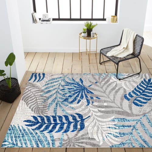 Shop Jonathan Y Tropics Palm Leaves Indoor/outdoor Area Rug In Gray Blue