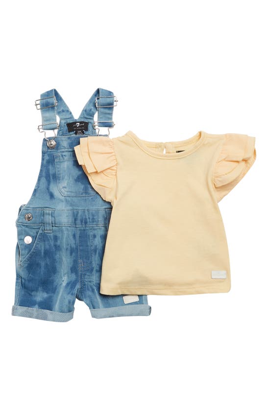 7 For All Mankind Babies' Denim Shortalls & T-shirt Set In Golden Rod/ Denim