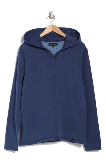 Lucky Brand Fleece Henley Hoodie In Dress Blues