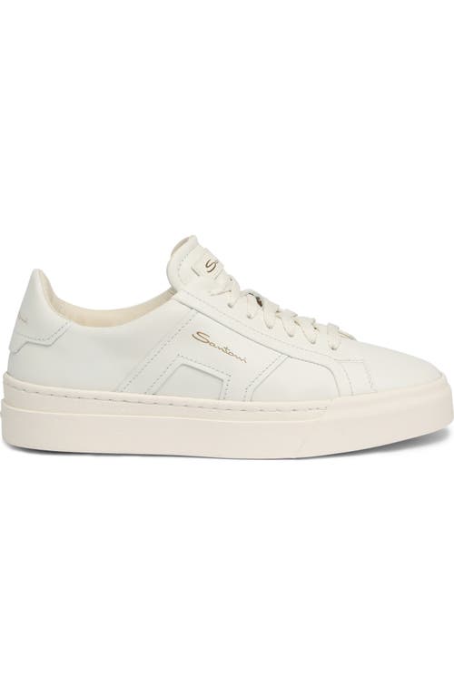 Santoni Women's White Leather Double Buckle Sneaker In White
