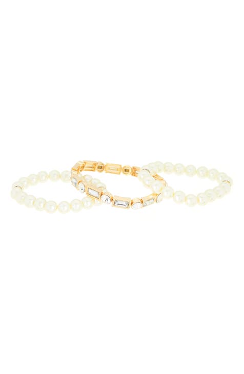 Set of 3 Imitation Pearl & Crystal Stretch Bracelets