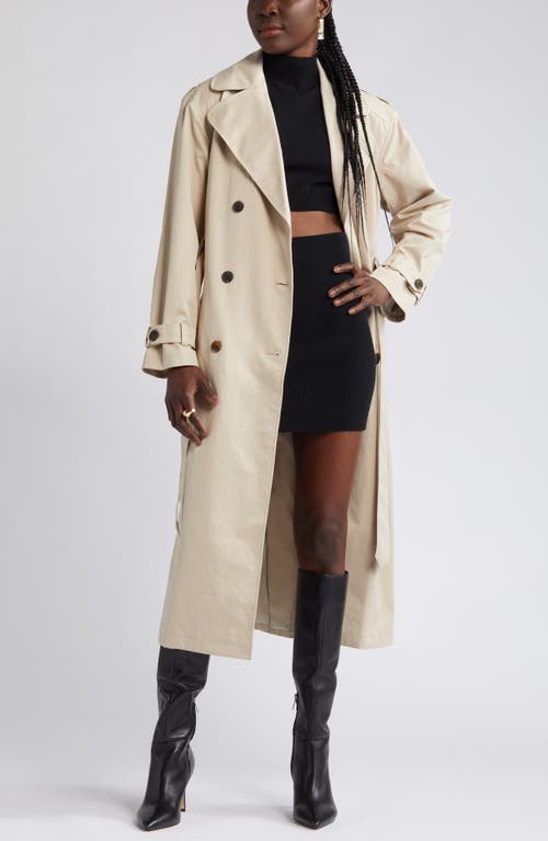 Belted Trench Coat in Tan Oxford