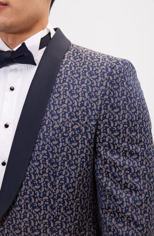 Ron Tomson Contrast Shawl Lapel Tuxedo Jacket In Navy Beige