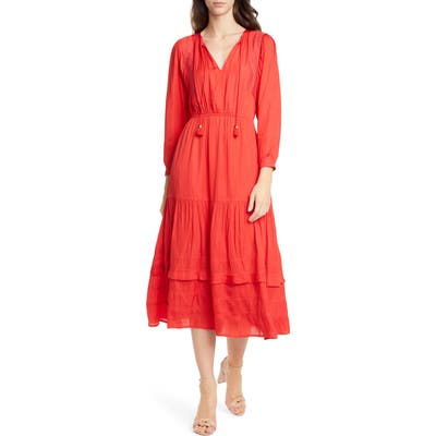 Dolan Magda Tassel Tie Long Sleeve Dress, Red