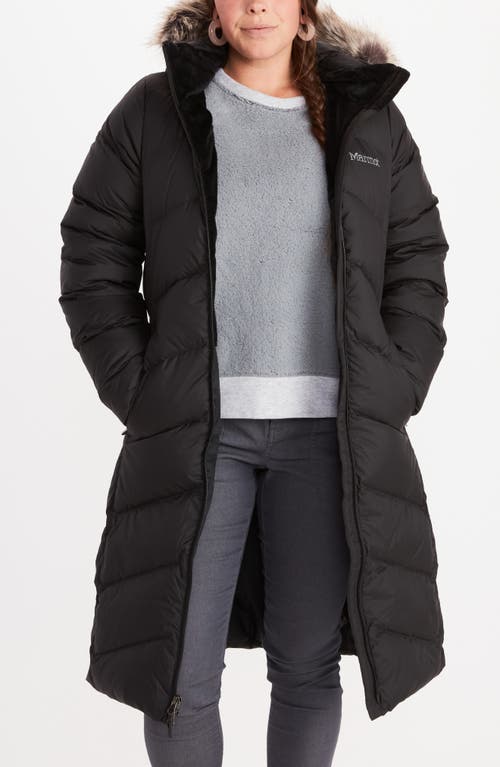 Marmot Montreaux 700 Fill Power Down Hooded Coat With Faux Fur Trim In Black