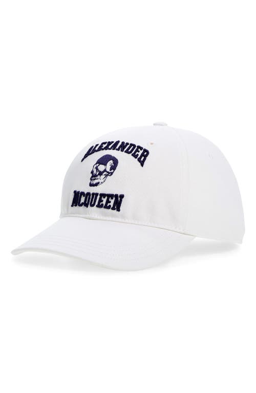Alexander Mcqueen Varsity Skull Logo Embroidered Baseball Cap In White