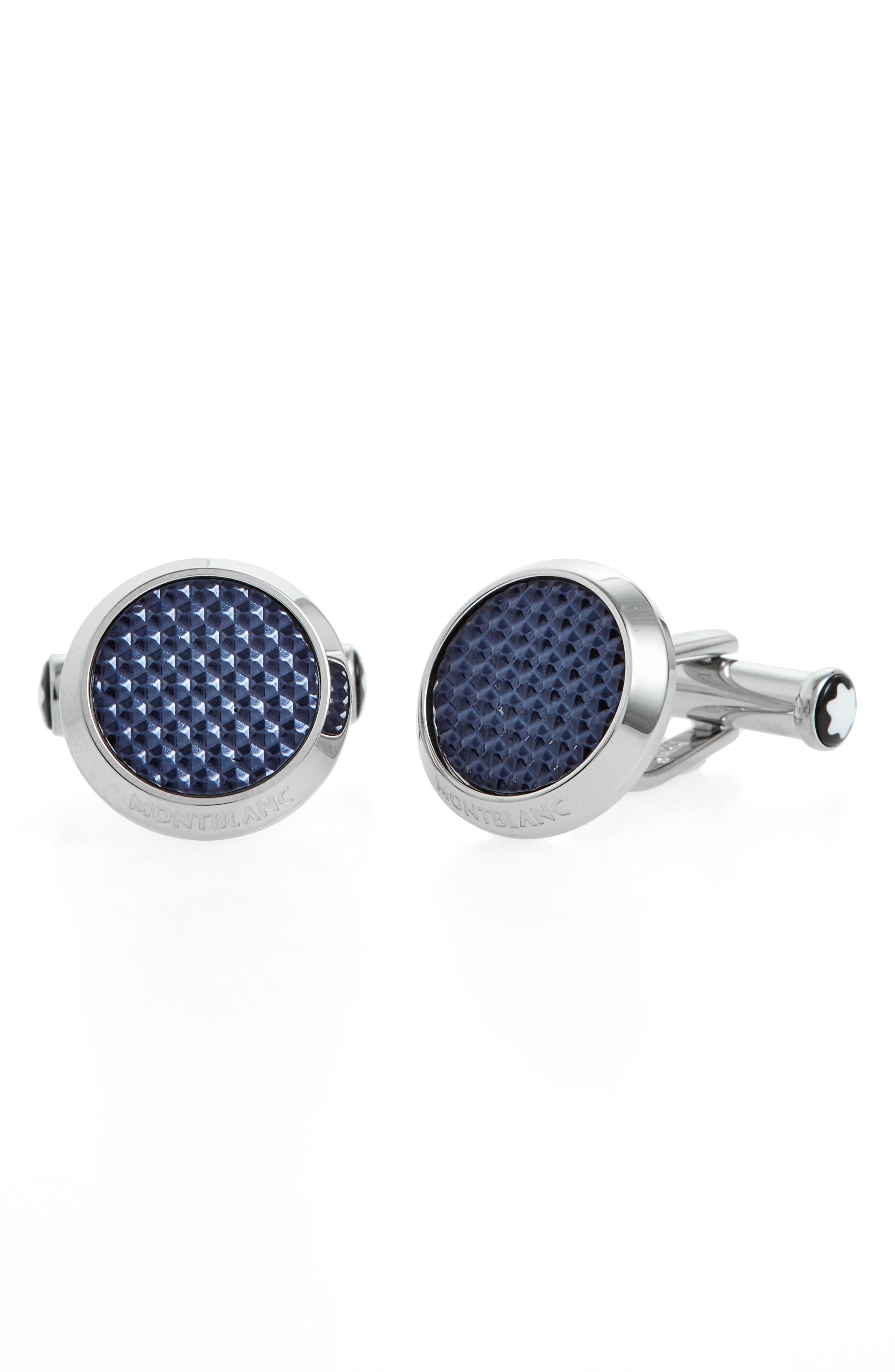 Montblanc Round Cufflinks, Stainless Steel and Carbon Pattern