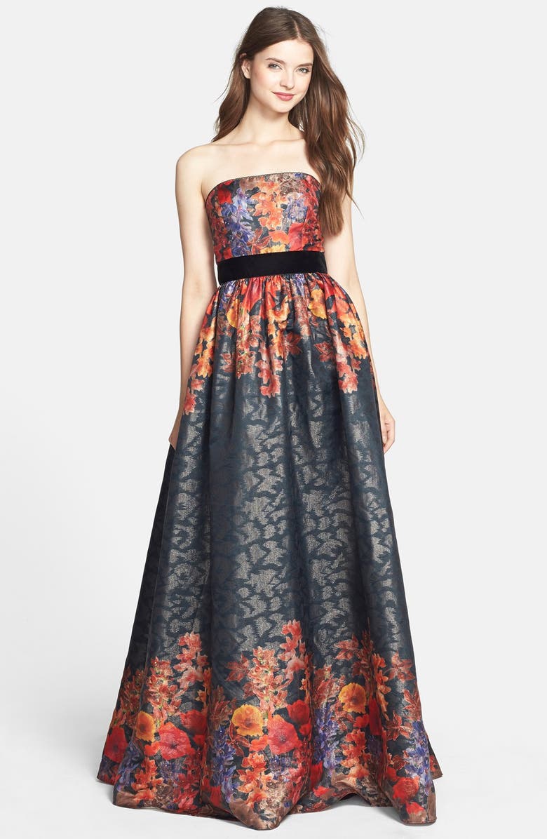 Adrianna Papell Floral Jacquard Strapless Ballgown | Nordstrom