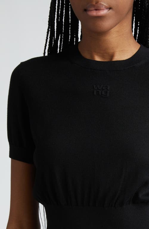 Shop Alexander Wang Debossed Logo Short Sleeve Crop Sweater In Black