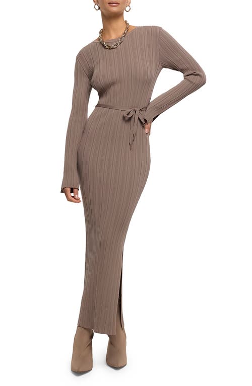 Long Sleeve Variegated Rib Knit Dress in Beige