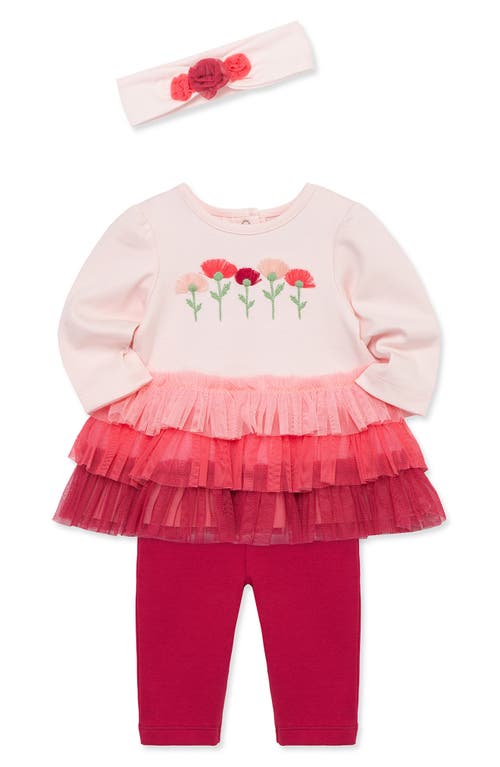 Shop Little Me Fan Floral Ruffle Top, Leggings & Headband Set In Pink