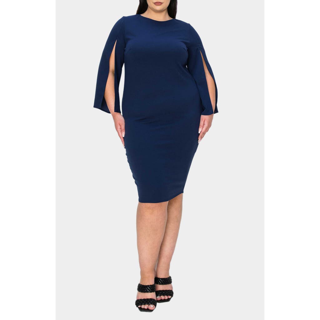 L I V D Clementine Split Sleeve Jersey Dress In Navy