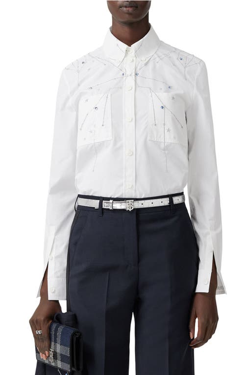 burberry Annette Constellation Crystal Embellished Cotton Button-Down Shirt in Optic White