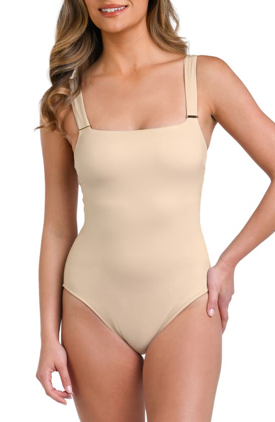 La Blanca Square Neck Tummy Control One Piece Swimsuit In Sand