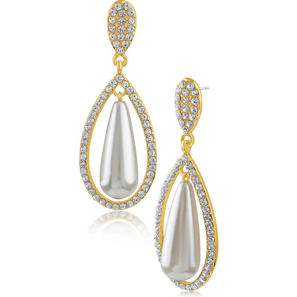 Jardin Pavé Crystal Imitation Pearl Teardrop Earrings In Gold