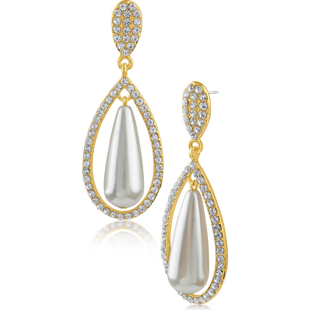 Jardin Pavé Crystal Imitation Pearl Teardrop Earrings In Gold