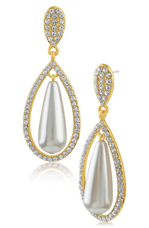 Shop Jardin Pavé Crystal Imitation Pearl Teardrop Earrings In White/clear/gold