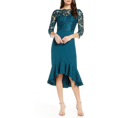 Chi Chi London Amanie Embroidered Yoke High/low Cocktail Dress, Green