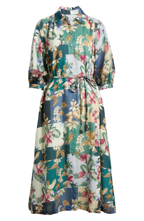 Tommy Bahama High Tide Floral Tie Belt Midi Shirtdress In Bonsai