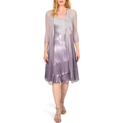 Petite Komarov Charmeuse Dress With Cascade Jacket, Purple