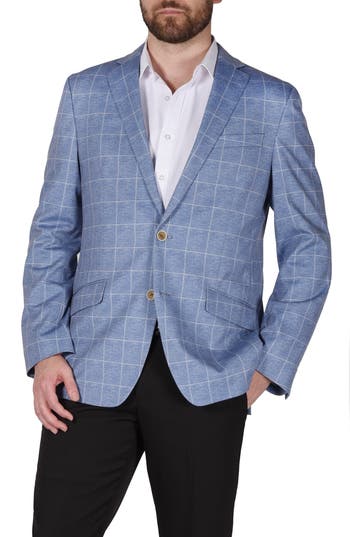Savile Row Co Blue Windowpane Knit Sport Coat