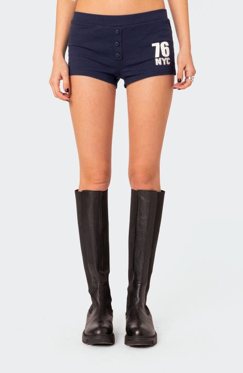 EDIKTED Jordan Stretch Cotton Micro Shorts Navy at Nordstrom,