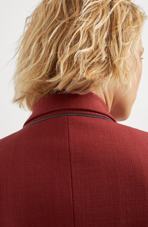 Shop Brunello Cucinelli Malfilé Virgin Wool Twill Blazer With Monili In Red