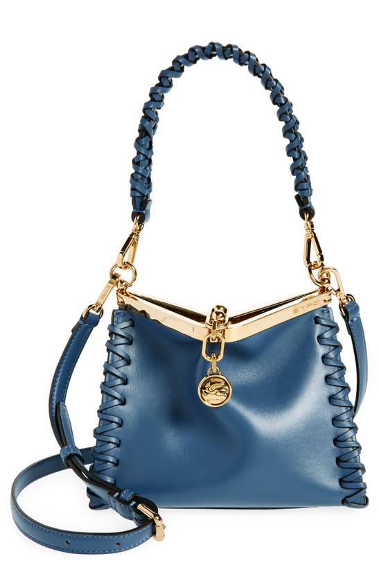 Etro Small Vela Whipstitch Leather Shoulder Bag In Blue